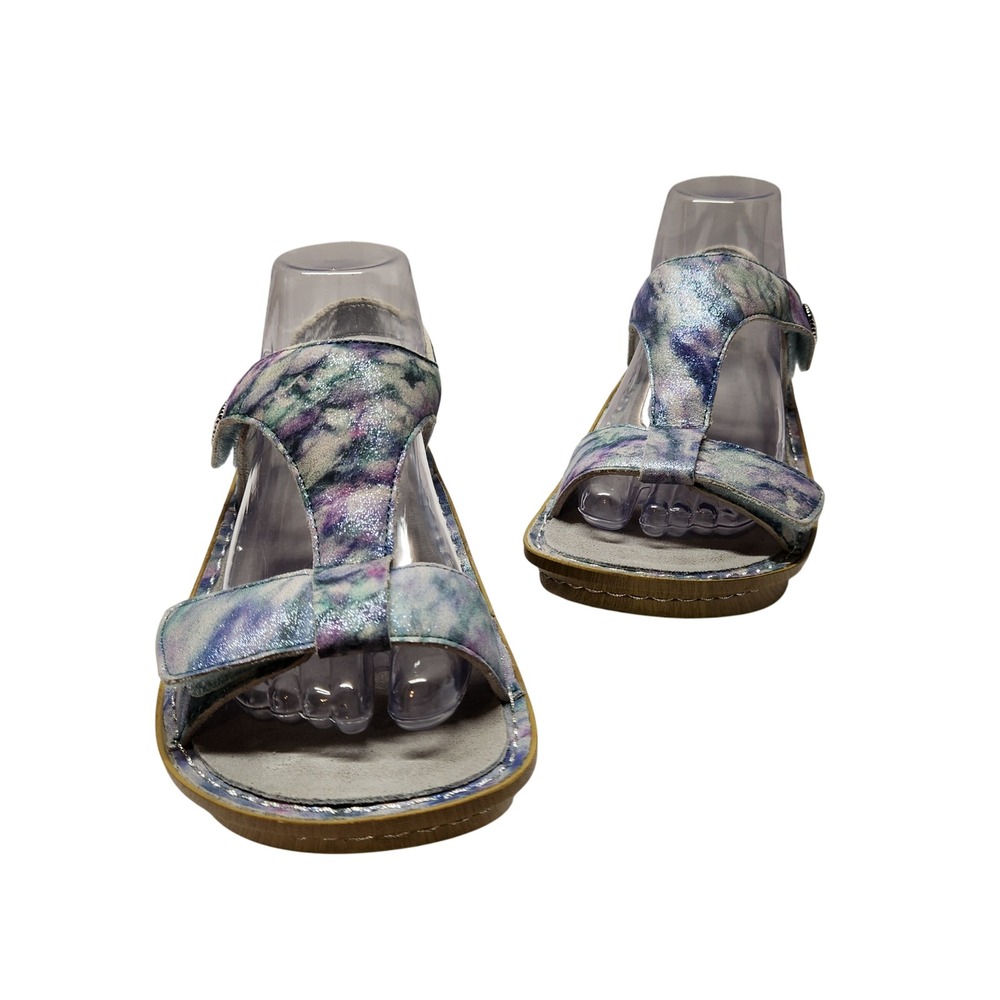 Alegria Kendra 298 Womens 38 Blue Purple Metallic Leather Wedge Sandals Sz 7.5/8